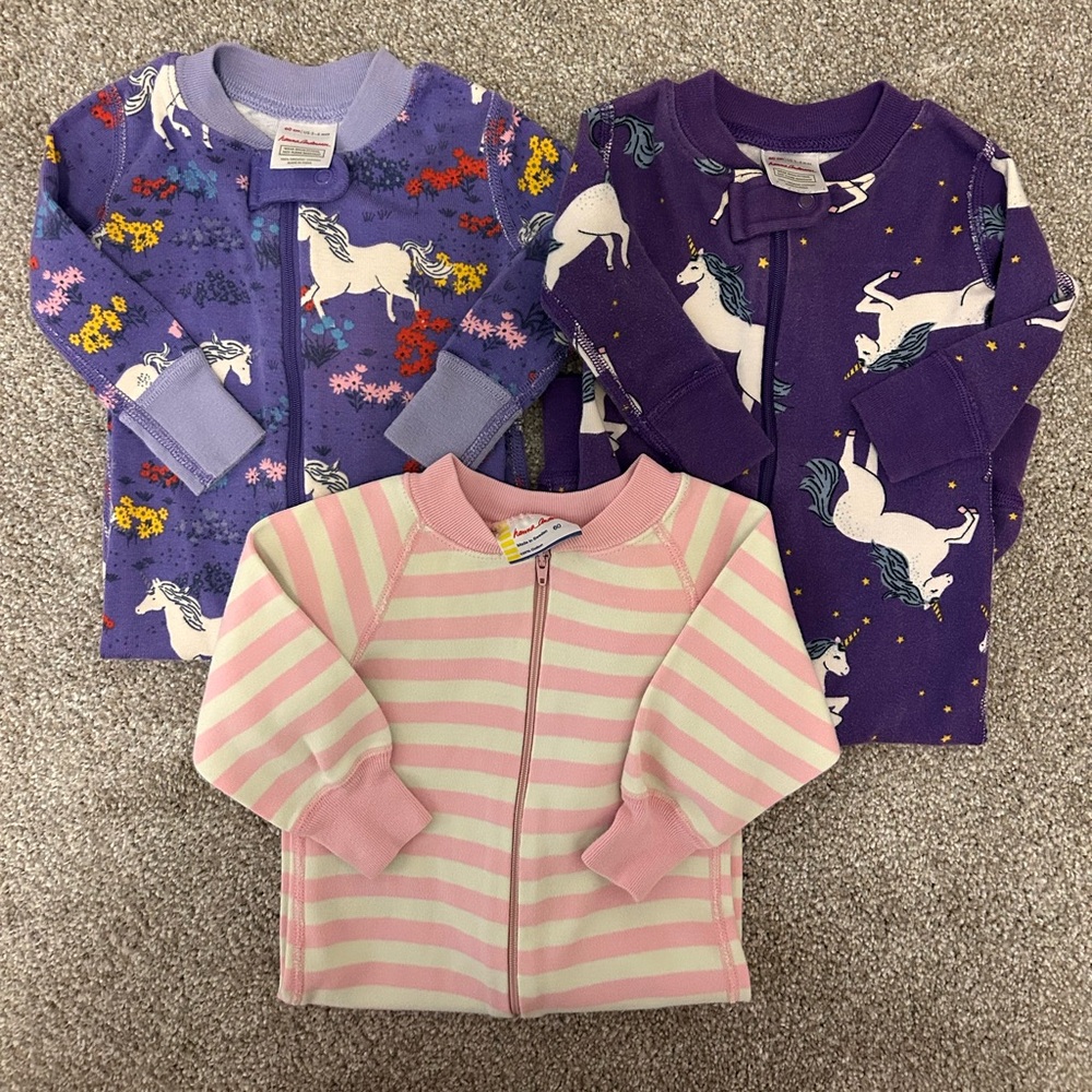 Lot of 3 Hanna Andersson Zippered Pajamas